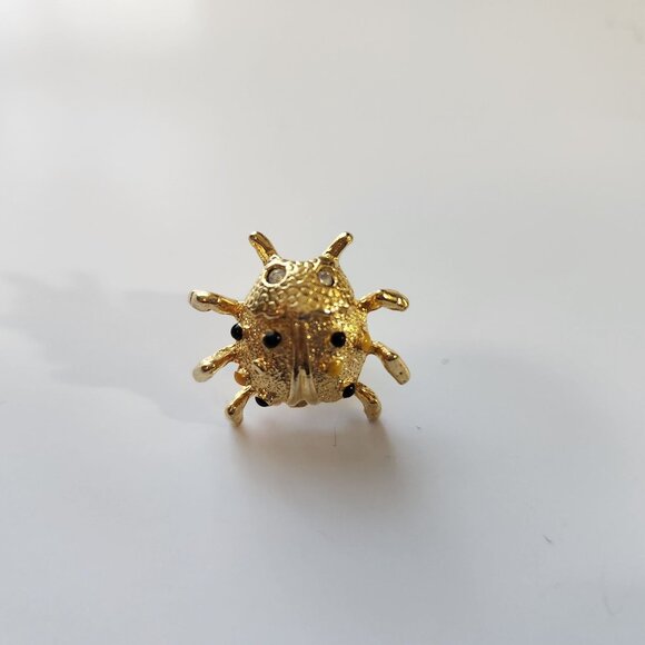 Vintage Ladybug Lapel Pin Brooch Gold-Tone With Rhinestones 1970's - Picture 1 of 7